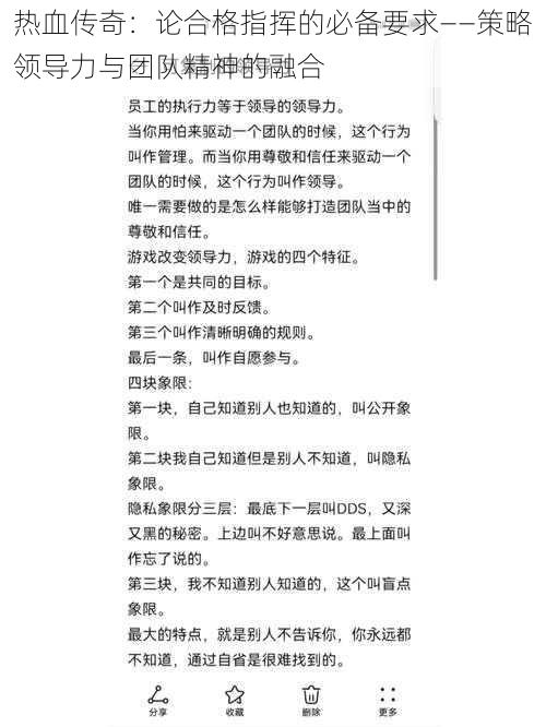 热血传奇：论合格指挥的必备要求——策略领导力与团队精神的融合