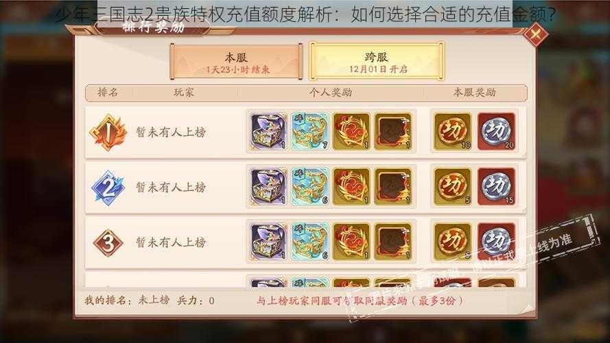 少年三国志2贵族特权充值额度解析：如何选择合适的充值金额？