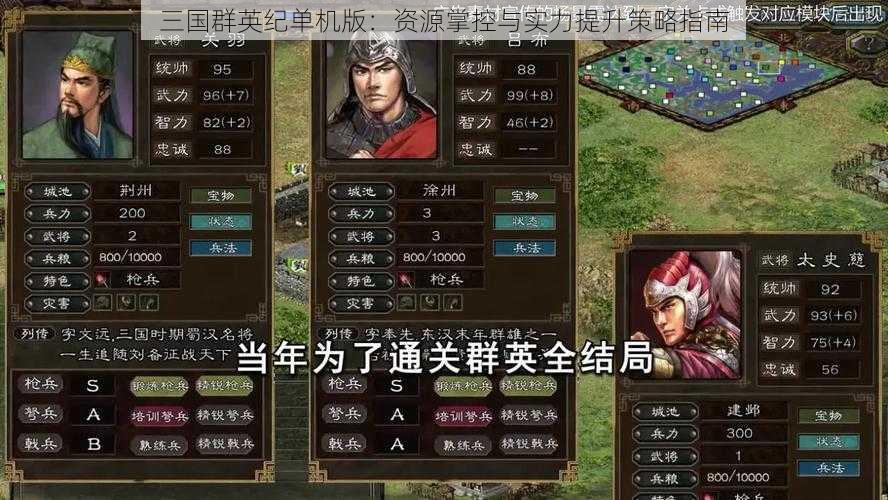 三国群英纪单机版：资源掌控与实力提升策略指南