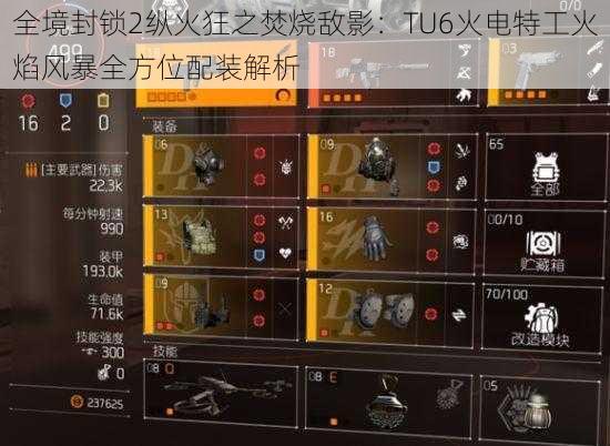 全境封锁2纵火狂之焚烧敌影：TU6火电特工火焰风暴全方位配装解析