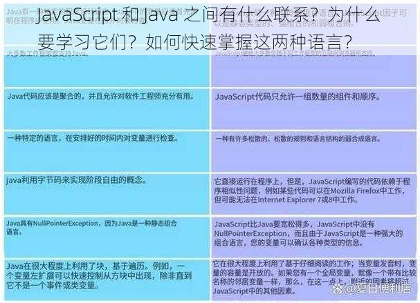 JavaScript 和 Java 之间有什么联系？为什么要学习它们？如何快速掌握这两种语言？