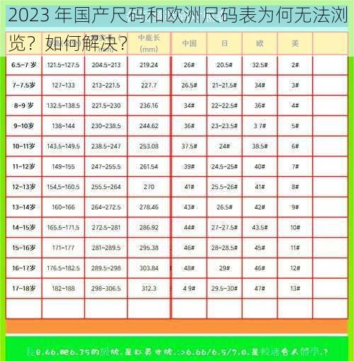 2023 年国产尺码和欧洲尺码表为何无法浏览？如何解决？