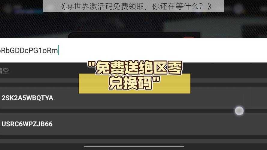 《零世界激活码免费领取，你还在等什么？》