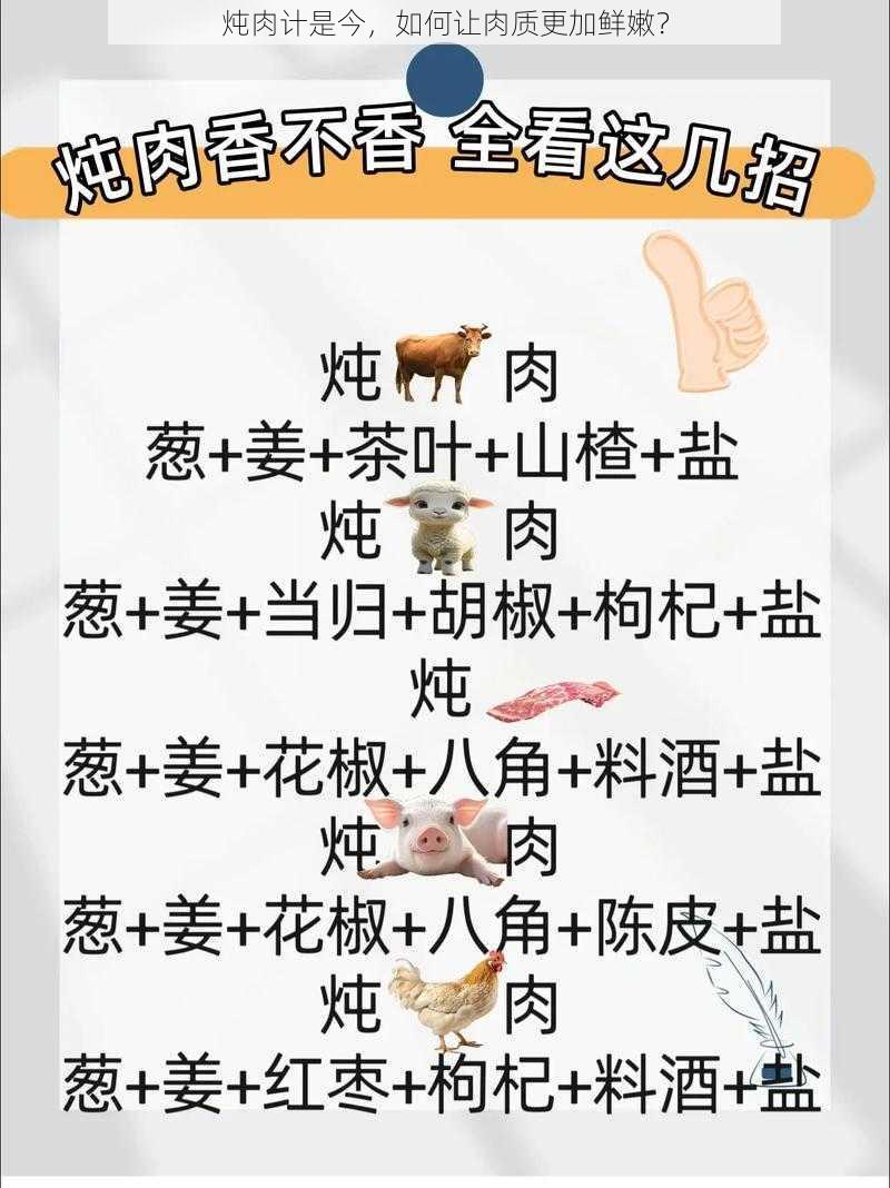 炖肉计是今，如何让肉质更加鲜嫩？