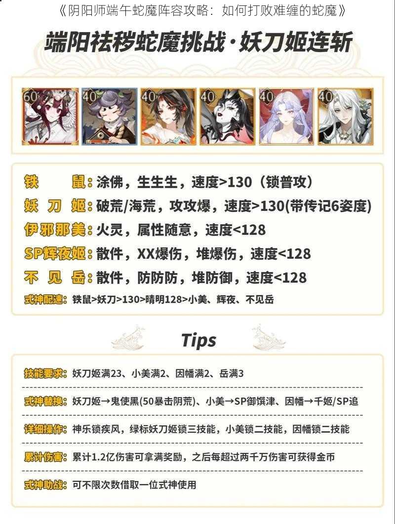 《阴阳师端午蛇魔阵容攻略：如何打败难缠的蛇魔》