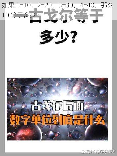 如果 1=10，2=20，3=30，4=40，那么 10 等于多少？